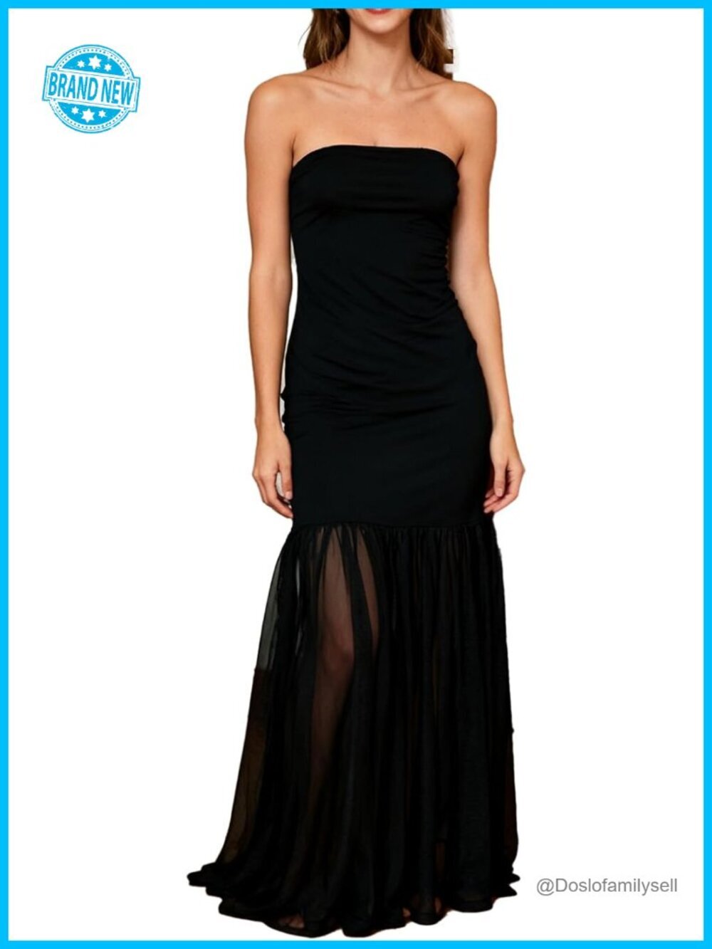 Strapless Mermaid Maxi Dress Off Shoulder Tulle Hem Party Cocktail